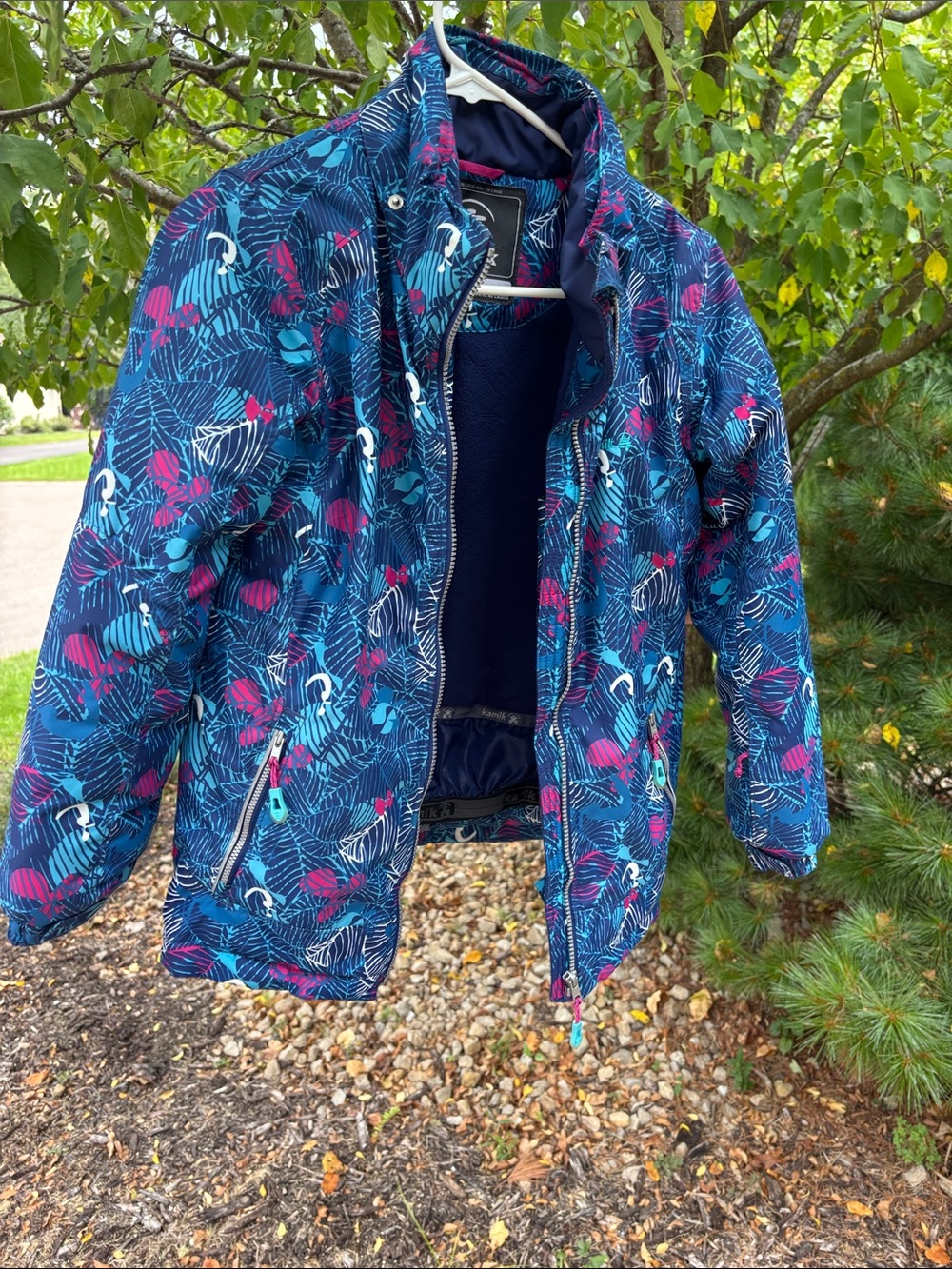 Girls' Navy Print Winter Jacket -Kamik